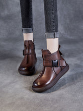 Winter Soft Leather Spliced Solid Flat Boots