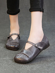 Vintage Genuine Leather Spliced Low Heel Shoes