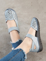 Leather Cutout Solid Low-Heel Sandals