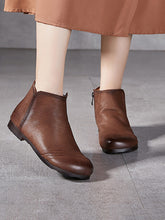 Solid Genuine Leather Winter Zipper Low Heel Boots