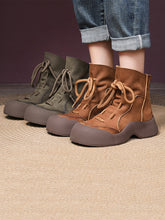 Winter Vintage Soft Leather Spliced Platform Boots