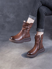 Winter Genuine Leather Spliced Low Heel Boots