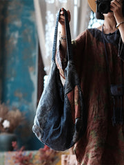 Vintage Denim Spliced Shoulder Bag