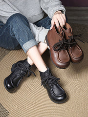 Winter Genuine Leather Strap Low Heel Boots