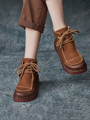 Winter Retro Leather Spliced Flat Boots