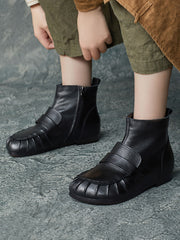 Vintage Winter Genuine Leather Spliced Ankle Boots