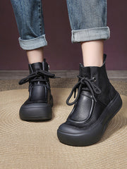 Casual Winter Solid Leather Strap Platform Boots