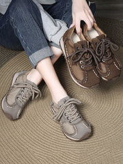 Retro Leather Colorblock Low Heel Sport Shoes