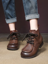 Winter Genuine Leather Strap Low Heel Boots