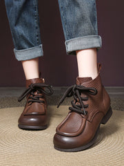 Winter Genuine Leather Strap Low Heel Boots
