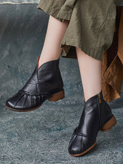 Vintage Autumn Shirred Low Heel Ankle Boots