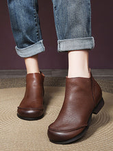 Elegant Solid Leather Spliced Low Heel Boots
