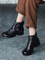 Casual Winter Soft Leather Spliced Ankle Boots