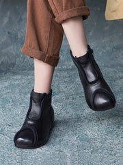 Genuine Leather Spliced Solid Low Heel Ankle Boots