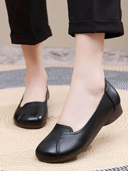 Commute Solid Leather Spliced Low Heel Shoes