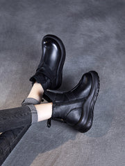 Vintage Genuine Leather Spliced Platform Ankle Boots