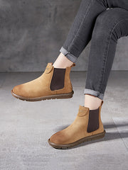 Colorblock Genuine Leather Flat Chelsea Boots