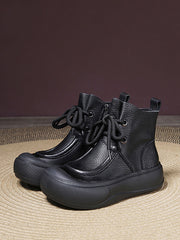 Casual Winter Solid Leather Strap Platform Boots