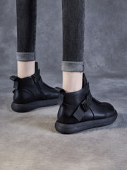 Winter Soft Leather Spliced Solid Flat Boots