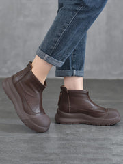 Autumn Genuine Leather Solid Platform Ankle Boots