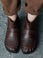 Vintage Winter Genuine Leather Spliced Ankle Boots