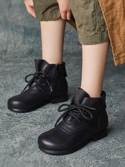 Casual Winter Soft Leather Spliced Mid Heel Boots