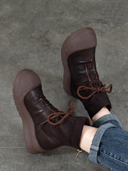 Genuine Leather Mid-Heel Martin Boots