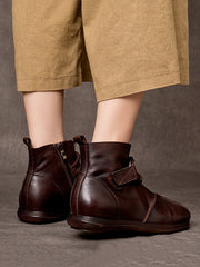 Vintage Genuine Leather Spliced Zipper Flat Boots