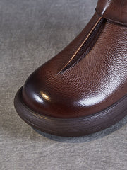 Winter Soft Leather Spliced Solid Flat Boots