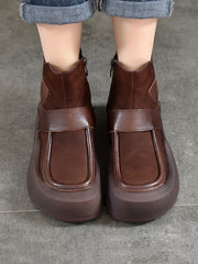 Genuine Leather Spliced Platform Boots