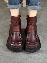 Vintage Soft Leather Spliced Flat Ankle Boots