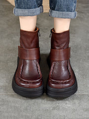 Vintage Soft Leather Spliced Flat Ankle Boots