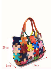 Fashion Genuine Leather Plaid Spliced Handbag