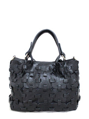 Fashion Genuine Leather Plaid Spliced Handbag