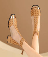 Coffee Tulle Splicing Chunky Heel Sandals Boots