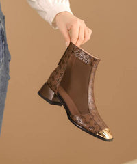 Coffee Tulle Splicing Chunky Heel Sandals Boots