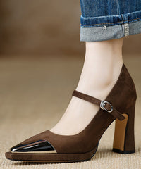 Sequined Splicing Chunky High Heels Black Suede