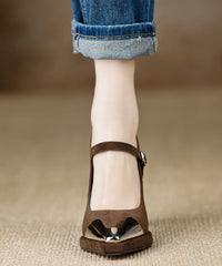 Sequined Splicing Chunky High Heels Black Suede