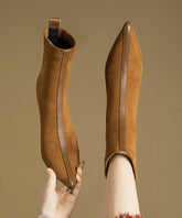 Splicing Stiletto Boots Khaki Suede Pointed Toe