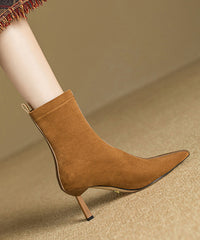 Splicing Stiletto Boots Khaki Suede Pointed Toe