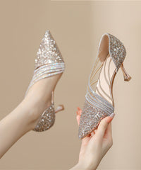 Splicing Stiletto High Heels Champagne Sequins