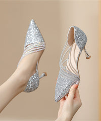 Splicing Stiletto High Heels Champagne Sequins
