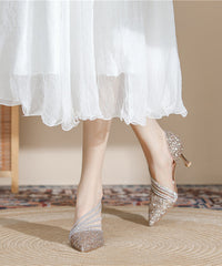 Splicing Stiletto High Heels Champagne Sequins