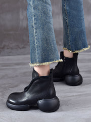 Winter Casual Solid Leather Zipper Platform Boots