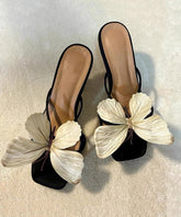 High Bow Sandals Square Slide Toe Heels Flower New