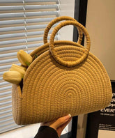 Khaki Versatile Woven Tote Handbag Straw