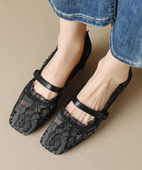 Mesh Lace Hollow Out Chunky Heel Penny Loafers