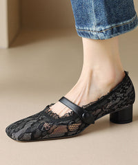 Mesh Lace Hollow Out Chunky Heel Penny Loafers