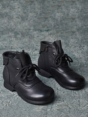 Casual Winter Soft Leather Spliced Mid Heel Boots