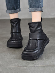 Vintage Soft Leather Spliced Flat Ankle Boots